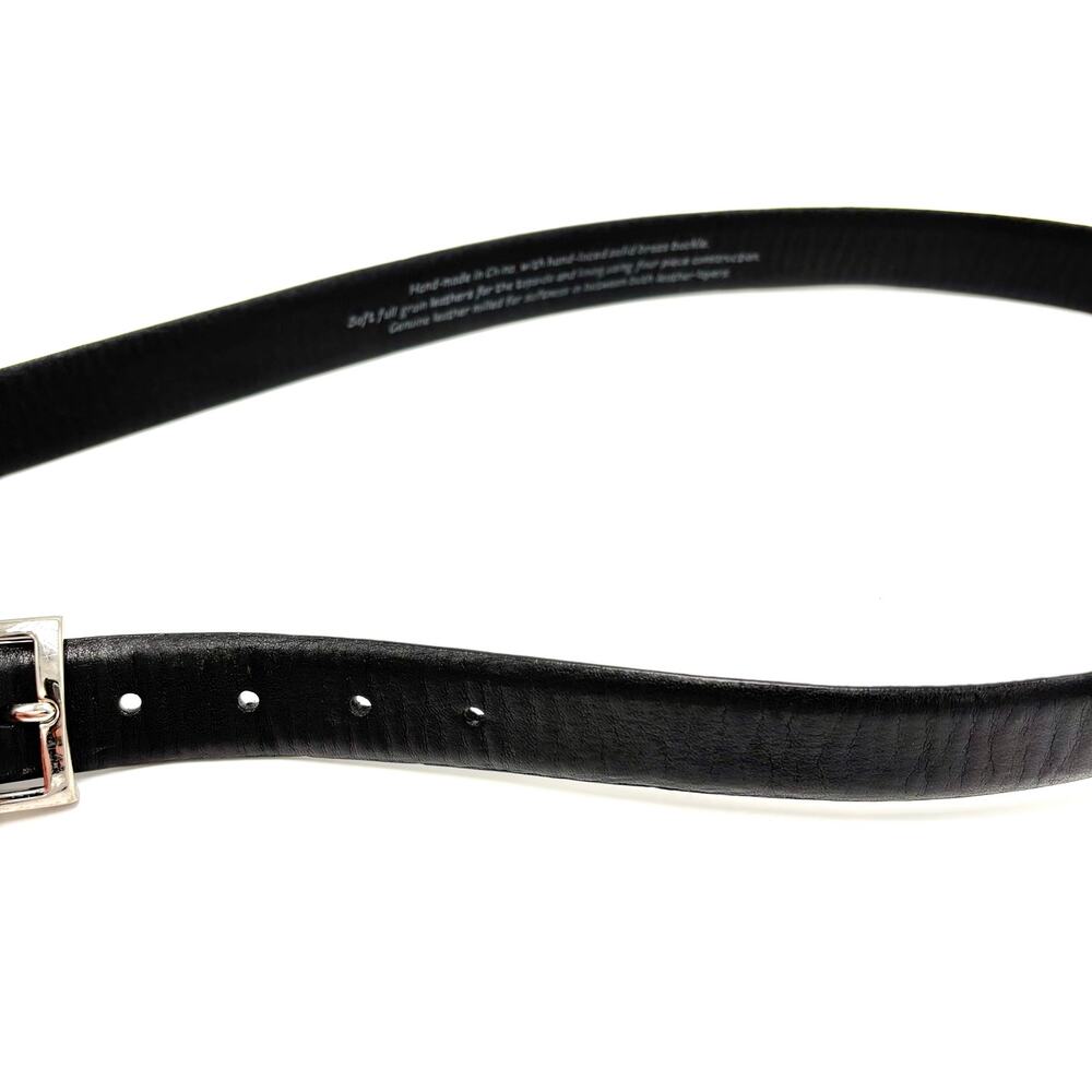 Black Leather Belt Silver Solid Brass Buckle Size… - image 7